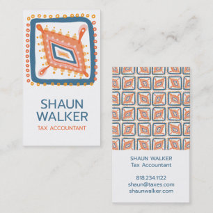 Boho Blue Orange Tiles Pattern  Business Card