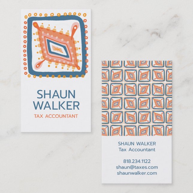 Boho Blue Orange Tiles Pattern  Business Card (Front/Back)