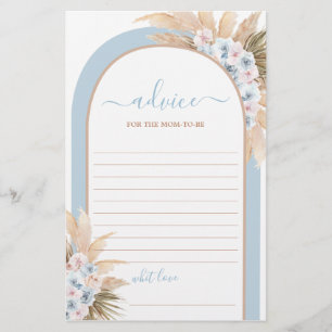 Boho Blue Pampas Grass Advice for Mom To Be card