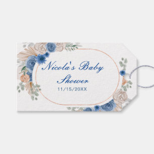 Boho Blue Pampas Grass Baby Shower Gift Tags