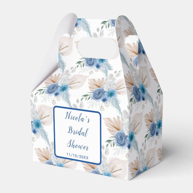 Boho Blue Pampas Grass Bridal Shower Favor Box (Front Side)