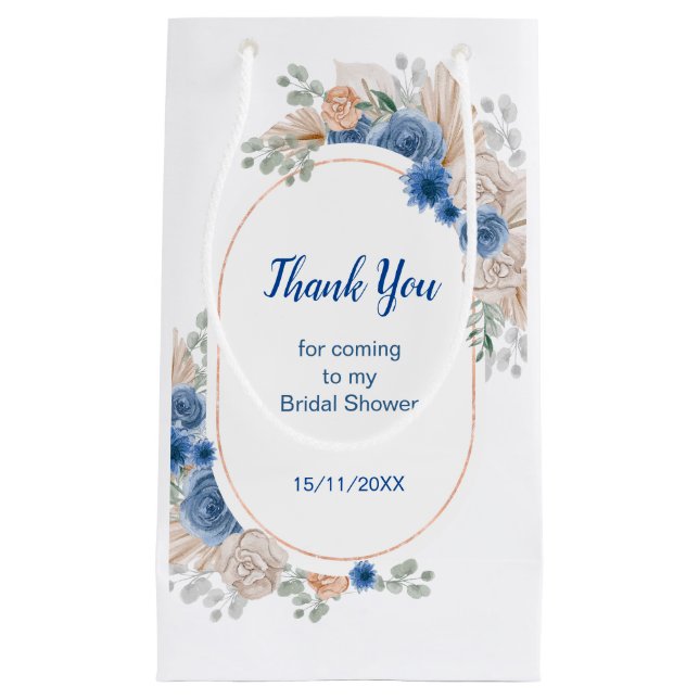 Boho Blue  Pampas Grass Bridal Shower Small Gift Bag (Front)