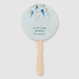 Boho Blue Pampas Grass  Hand Fan