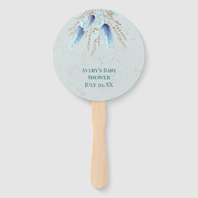 Boho Blue Pampas Grass  Hand Fan (Front)