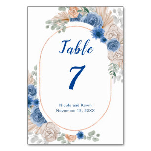 Boho Blue Pampas Grass Mariage Numéro de table