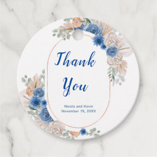 Boho Blue Pampas Grass Wedding Favour Tags