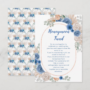 Boho Blue Pampas Grass Wedding honeymoon Fund Enclosure Card