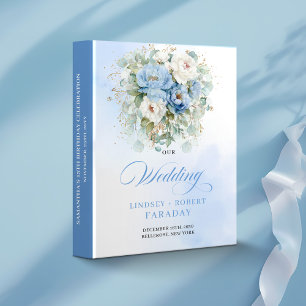 Boho Blue Peonies Gold Wedding Ring Binder Album
