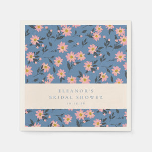 Boho Blue Pink Floral Bridal Shower Custom Name Napkin