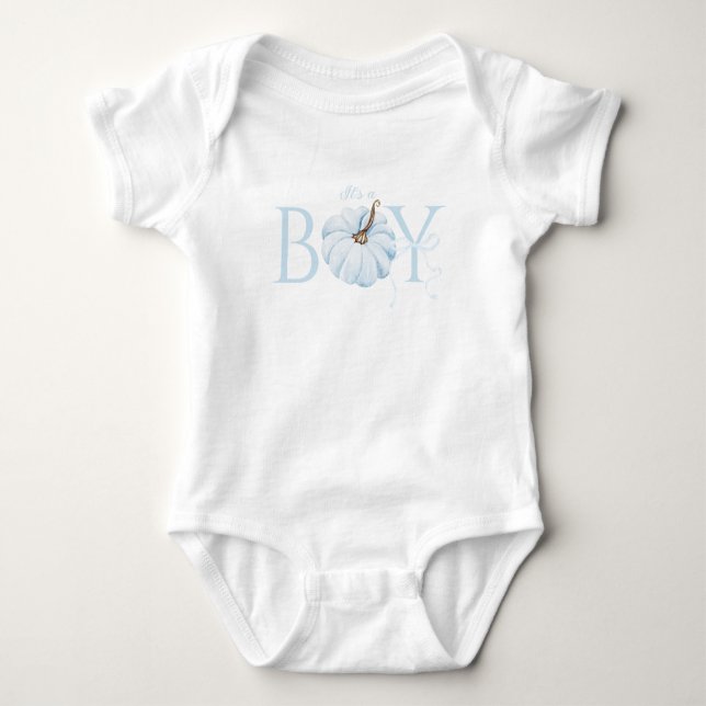 Boho Blue Pumpkin It's a Boy Fall Baby Shower Bodysuit (Front)