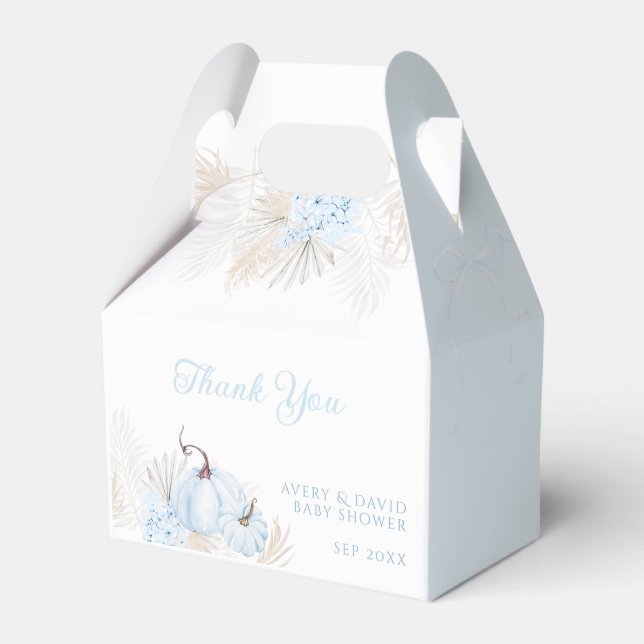 Boho Blue Pumpkin It's a Boy Fall Baby Shower Favor Box (Front Side)