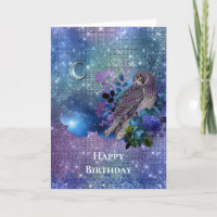 Boho Blue Purple Owl Moon Birthday