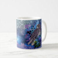 Boho Blue Purple Owl Moon