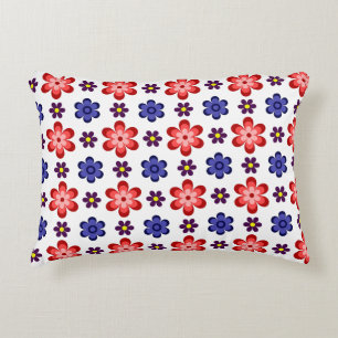 Boho Blue Purple Red Flowers Accent Pillow