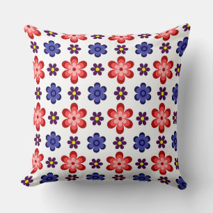 Boho Blue Purple Red Flowers Big Throw Pillow