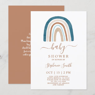 Boho Blue Rainbow Baby shower Invitation garçon