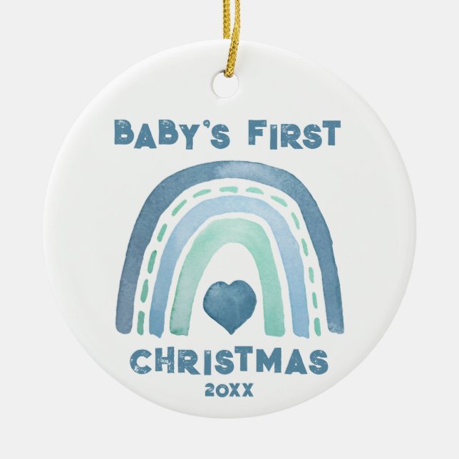 Boho Blue Rainbow Christmas Ornament (Front)