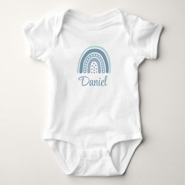 Boho Blue Rainbow Custom Name Baby Bodysuit (Front)
