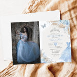 Boho Blue Silver Quinceañera 15th Birthday Photo Invitation<br><div class="desc">The perfect invitation for your daughter's quinceañera is finally here! This chic and lovely baby blue quinceañera invitation features soft pastel baby blue roses, an elegant princess ball gown, a sparkly silver tiara and tropical boho elements. Click the "customize further" button if you wish to re-arrange and format the style...</div>