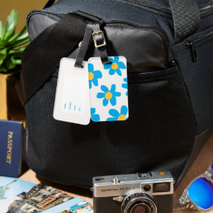 Boho blue sunflower Luggage Tag