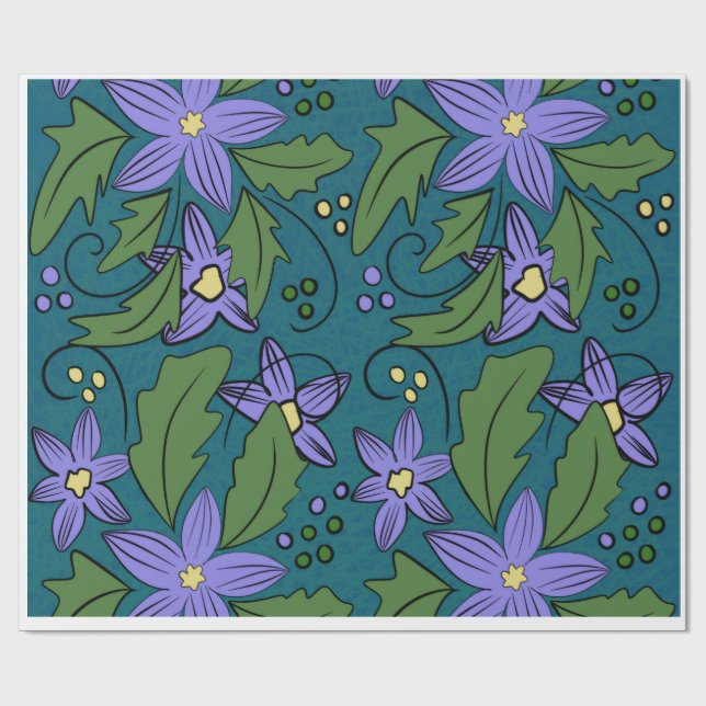 Boho Blue & Teal Floral Botanical Wrapping Paper  (Flat)