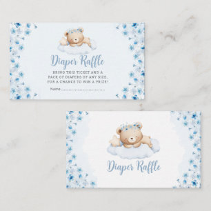 Boho Blue Teddy Bear Baby Shower Diaper Raffle Enclosure Card