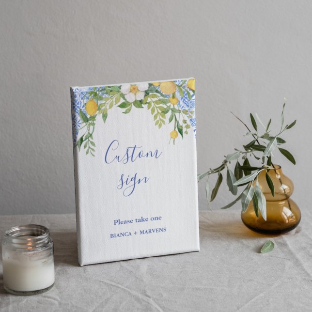 Boho Blue tile and Lemon wedding Arch table Sign (Creator Uploaded)