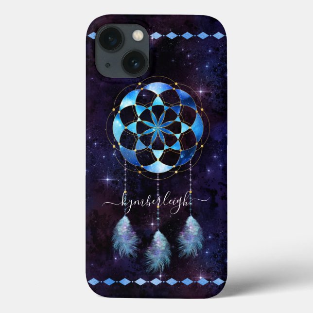 Boho Blue Tribal Celestial Mandala Dreamcatcher Case-Mate iPhone Case (Back)