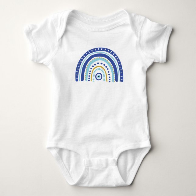 Boho Blue Turkish Eye Rainbow Baby Romper (Front)