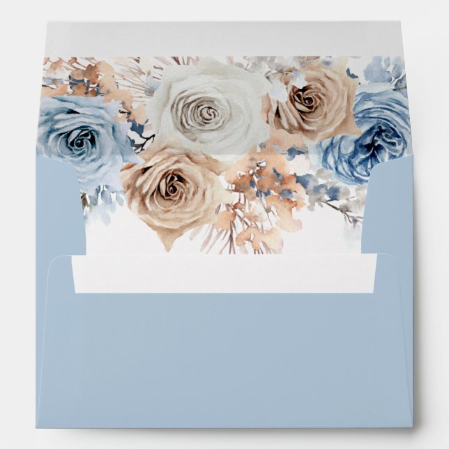 Boho Blue: Watercolor Bohemian Floral Wedding Envelope (Back (Bottom))