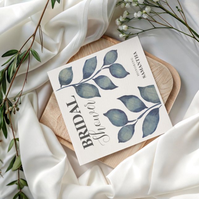 Boho Blue Watercolor Foliage Bridal Shower  Napkin (Creator Uploaded)