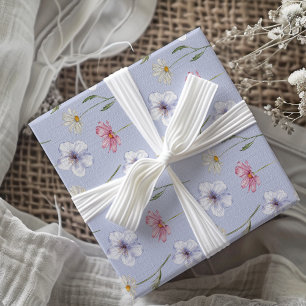 Boho blue Watercolor Wildflower Pattern Wrapping Paper