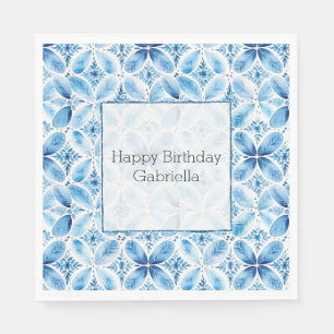Boho Blue White Floral Abstract Napkin