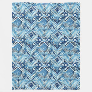 Boho Blue White Floral Hearts Abstract Fleece Blanket