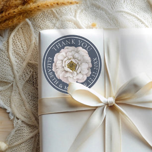Boho Blue & White Floral Wedding Favour Classic Round Sticker