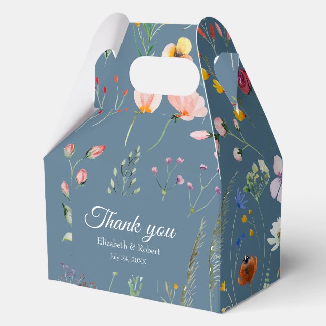Boho Blue Wildflower Meadow Wedding Thank You Favor Box (Front)
