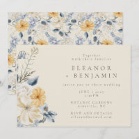 Boho Blue Yellow Floral Watercolor Pattern Wedding