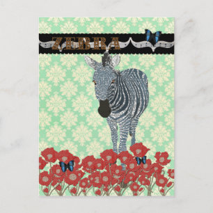 Boho Blue Zeb & Butterflies Mint Julep Damask Pos Postcard
