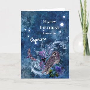 Boho Blue Zodiac Capricorn Constellation Birthday Card