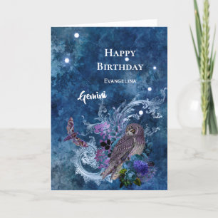 Boho Blue Zodiac Gemini Constellation Birthday Card