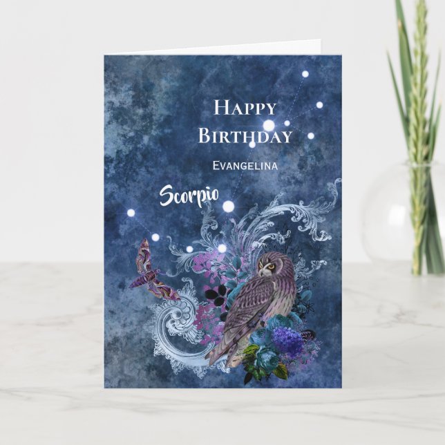 Boho Blue Zodiac Scorpio Constellation Birthday Card (Front)
