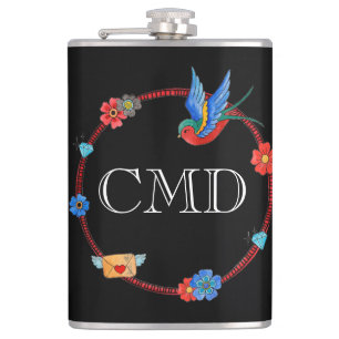 Boho Bluebird Customizable Flask