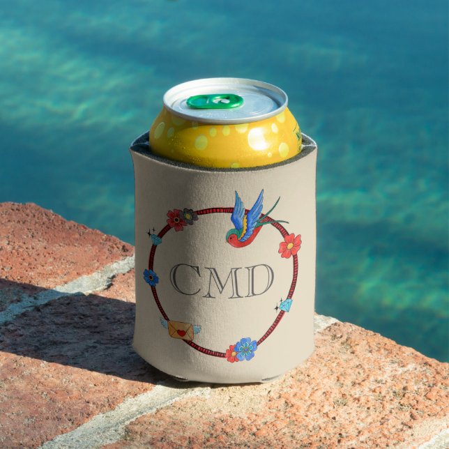 Boho Bluebird Monogram  Can Cooler (In Situ Pool)
