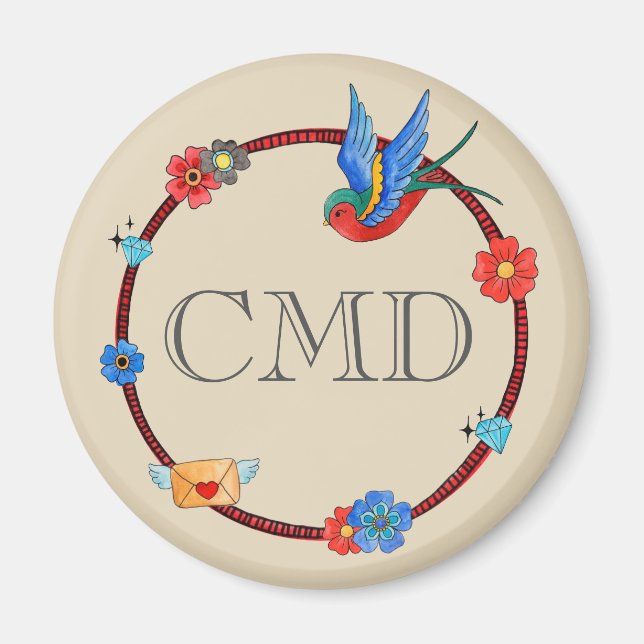 Boho Bluebird Monogram Magnet (Front)