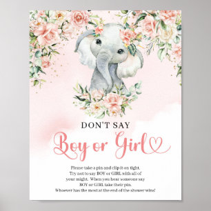 Boho blush baby elephant Don’t Say BOY or GIRL Poster