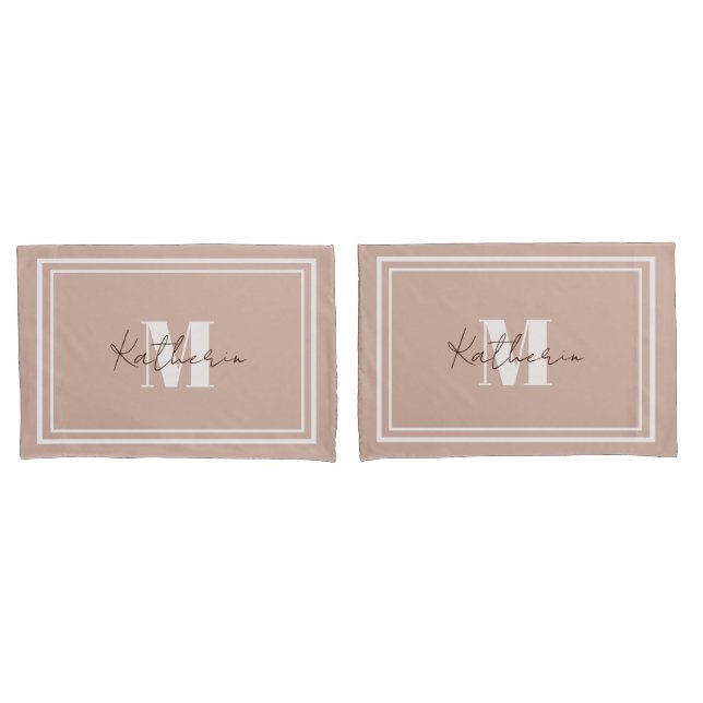 Boho Blush Beige Monogram Pillow Case Colour D2AFA (Front-Set)