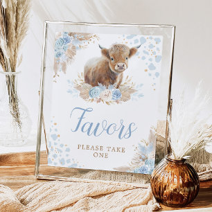 Boho Blush Blue Highland Cow Favours Sign