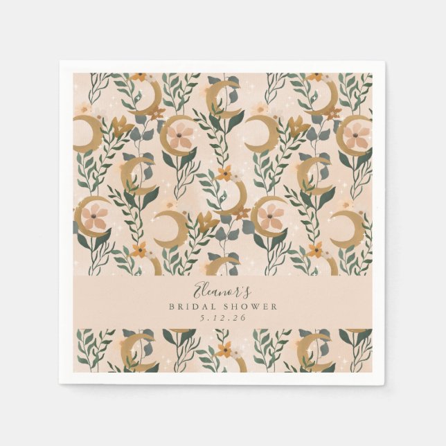 Boho Blush Botanical Moon Custom Bridal Shower Napkin (Front)