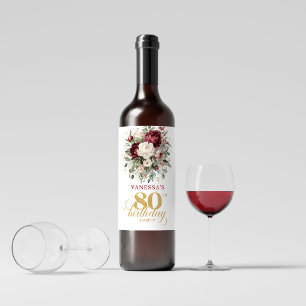 Boho Blush Burgundy 80th Birthday Wine Labels