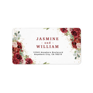 Boho Blush Burgundy Floral Gold Geometric Wedding Label